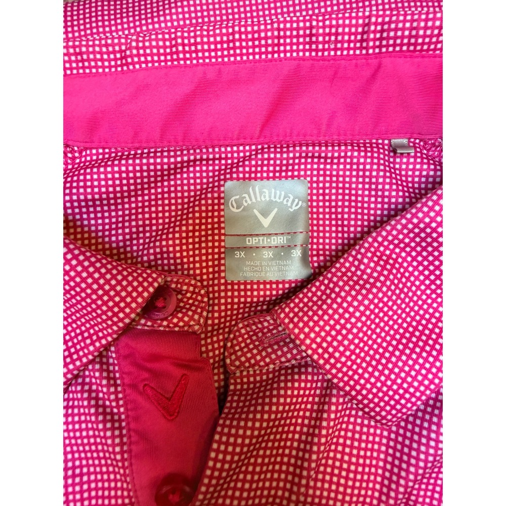Callaway Opti-Dri Mens 3X Pink Gingham Micro Check Golf Polo Shirt Short Sleeve